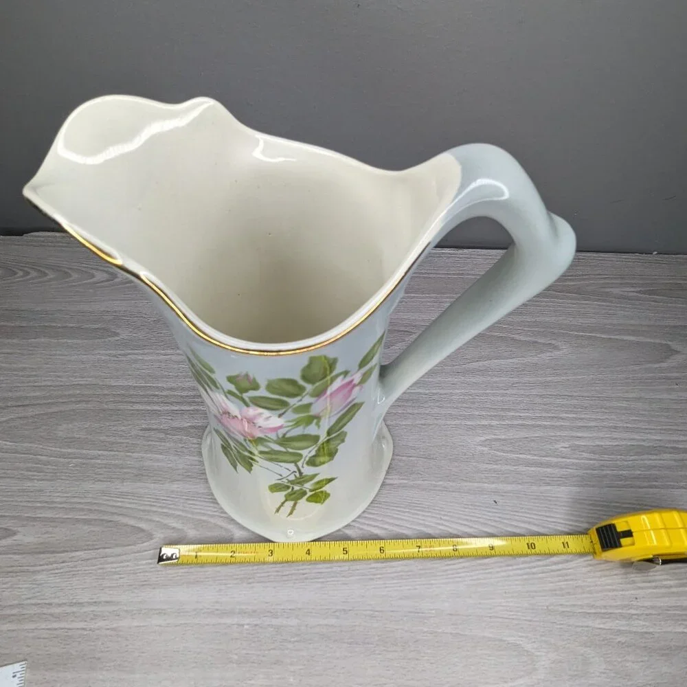 Vintage Floral Pitcher Vase Pink Flowers